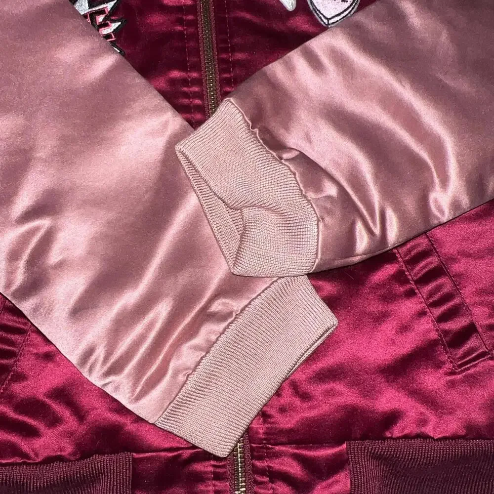 The Children’s Place Girls 4T Satin‎ Varsity Jacket With Patches Red And Pink